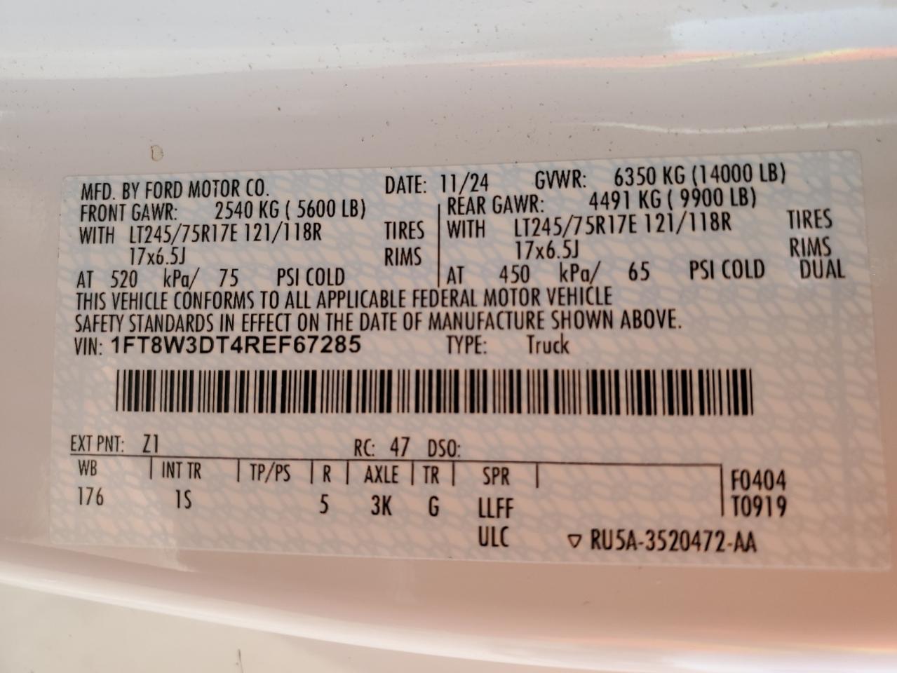 2024 Ford F350 Super Duty VIN: 1FT8W3DT4REF67285 Lot: 80053375