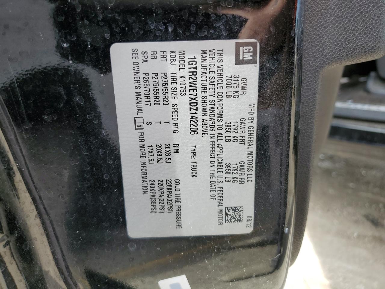 2013 GMC Sierra K1500 Slt VIN: 1GTR2WE7XDZ142206 Lot: 81907495