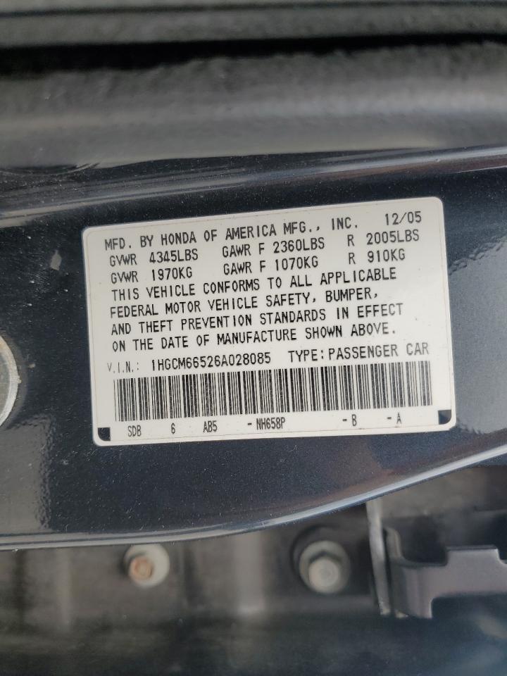 2006 Honda Accord Ex VIN: 1HGCM66526A028085 Lot: 72090425
