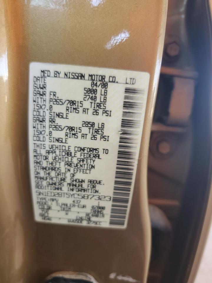 2000 Nissan Xterra Xe VIN: 5N1ED28T5YC587323 Lot: 80016405