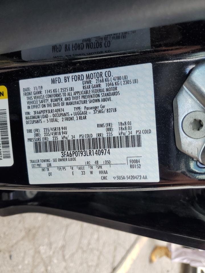 2020 Ford Fusion Se VIN: 3FA6P0T93LR140974 Lot: 81595125