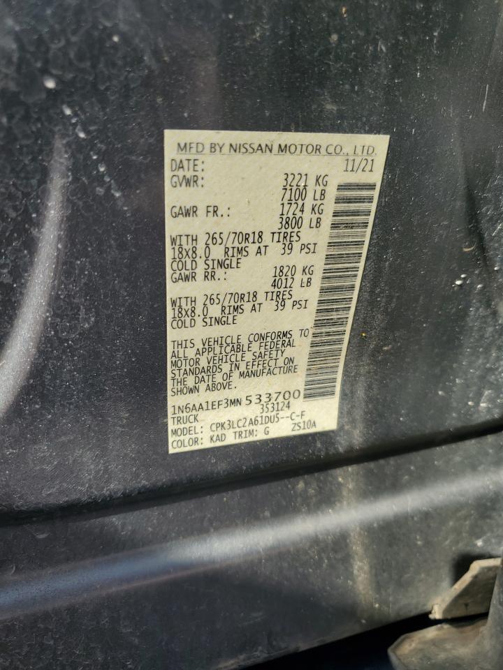 2021 Nissan Titan Sv VIN: 1N6AA1EF3MN533700 Lot: 71603335