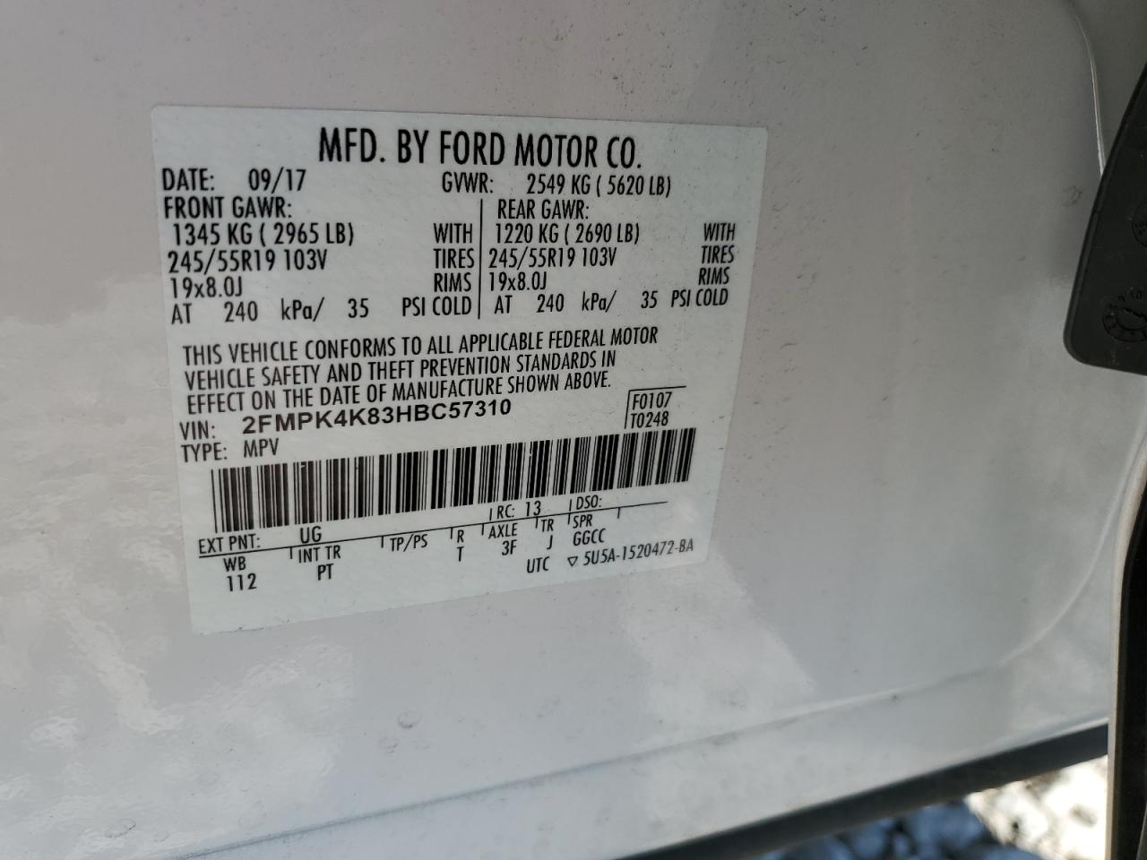 2017 Ford Edge Titanium VIN: 2FMPK4K83HBC57310 Lot: 80136395