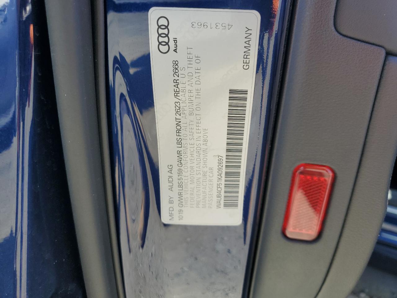 2019 Audi S5 Premium Plus VIN: WAUB4CF51KA092697 Lot: 80157725