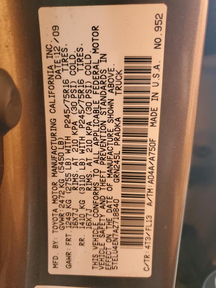 2010 Toyota Tacoma Double Cab VIN: 5TELU4EN7AZ718840 Lot: 72064695