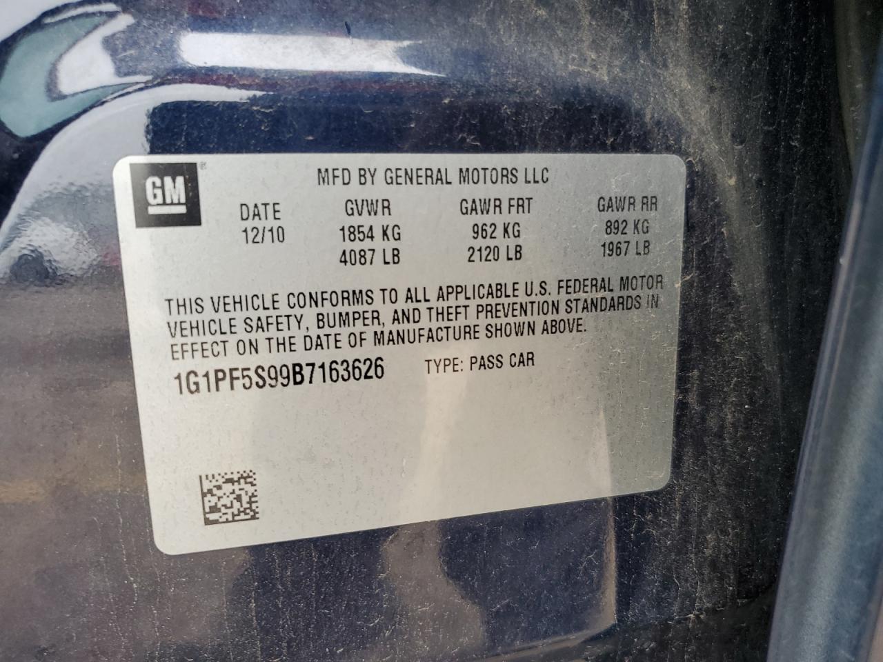 2011 Chevrolet Cruze Lt VIN: 1G1PF5S99B7163626 Lot: 82168185