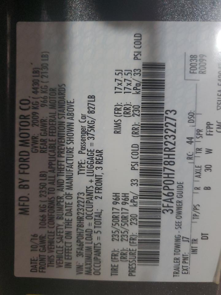 2017 Ford Fusion Se VIN: 3FA6P0H78HR232273 Lot: 81023835