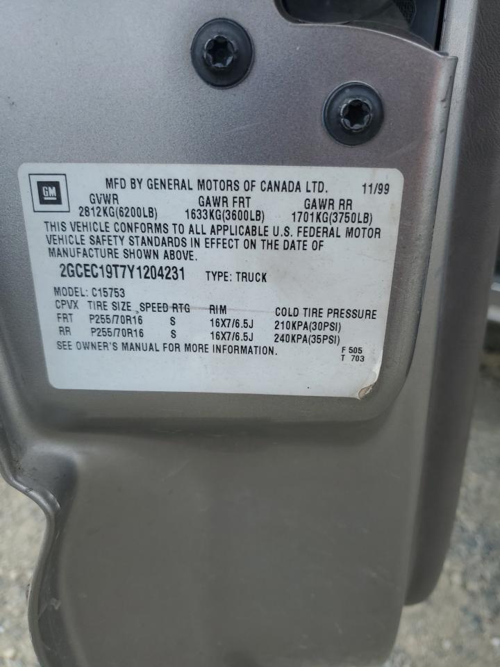 2000 Chevrolet Silverado C1500 VIN: 2GCEC19T7Y1204231 Lot: 81878475