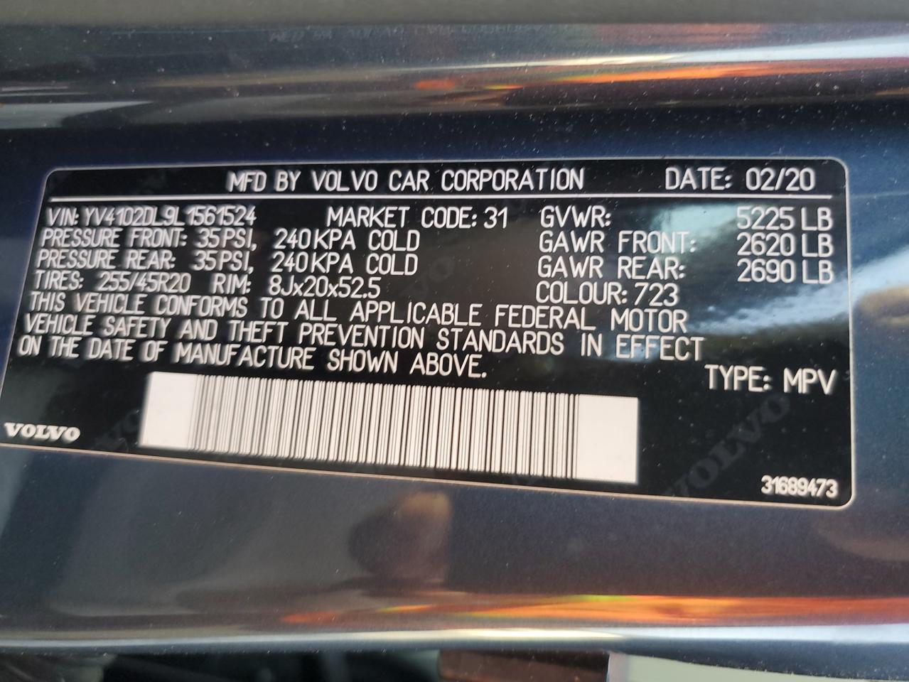 2020 Volvo Xc60 T5 Inscription VIN: YV4102DL9L1561524 Lot: 83756965