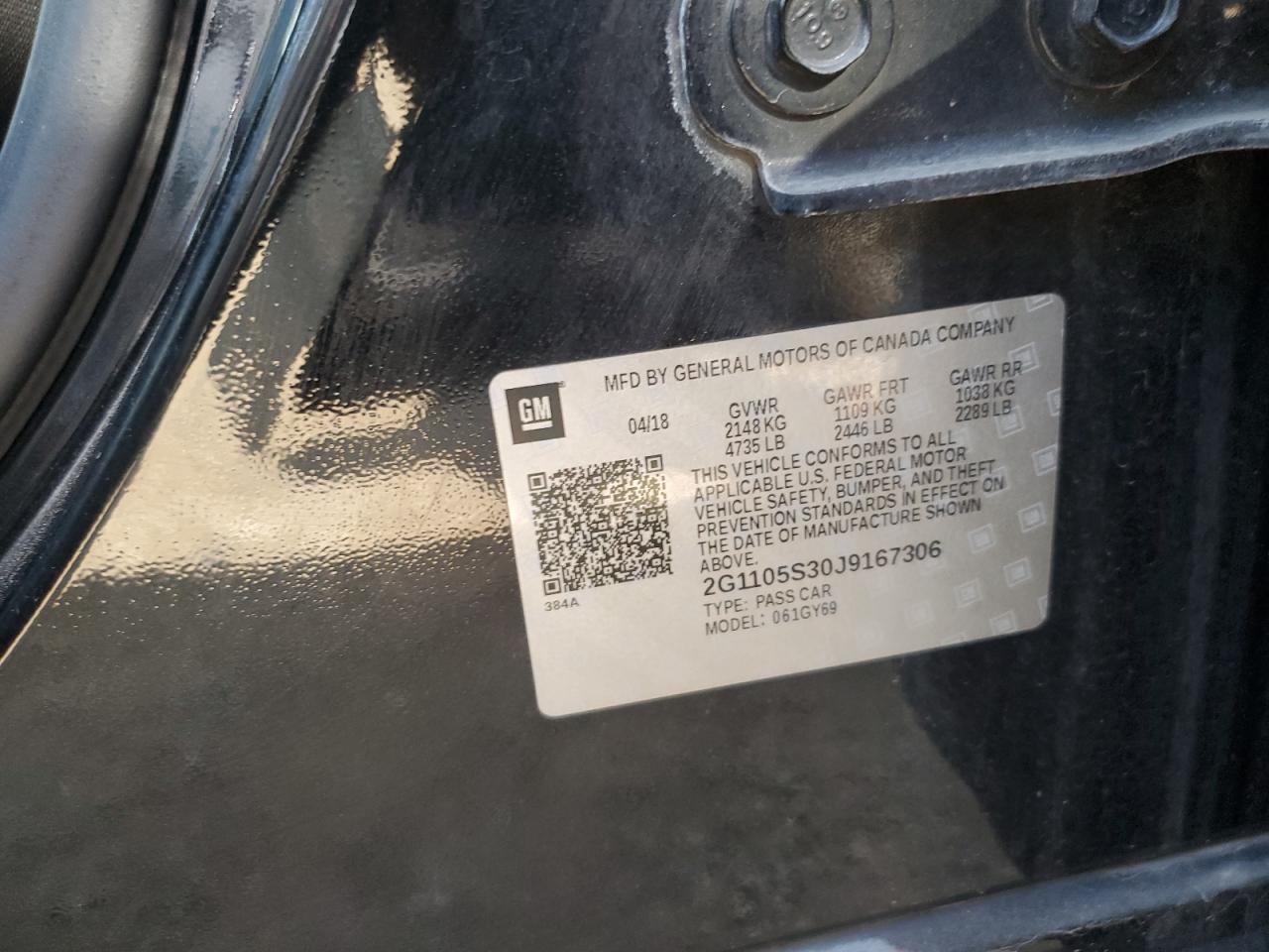 2018 Chevrolet Impala Lt VIN: 2G1105S30J9167306 Lot: 72021025