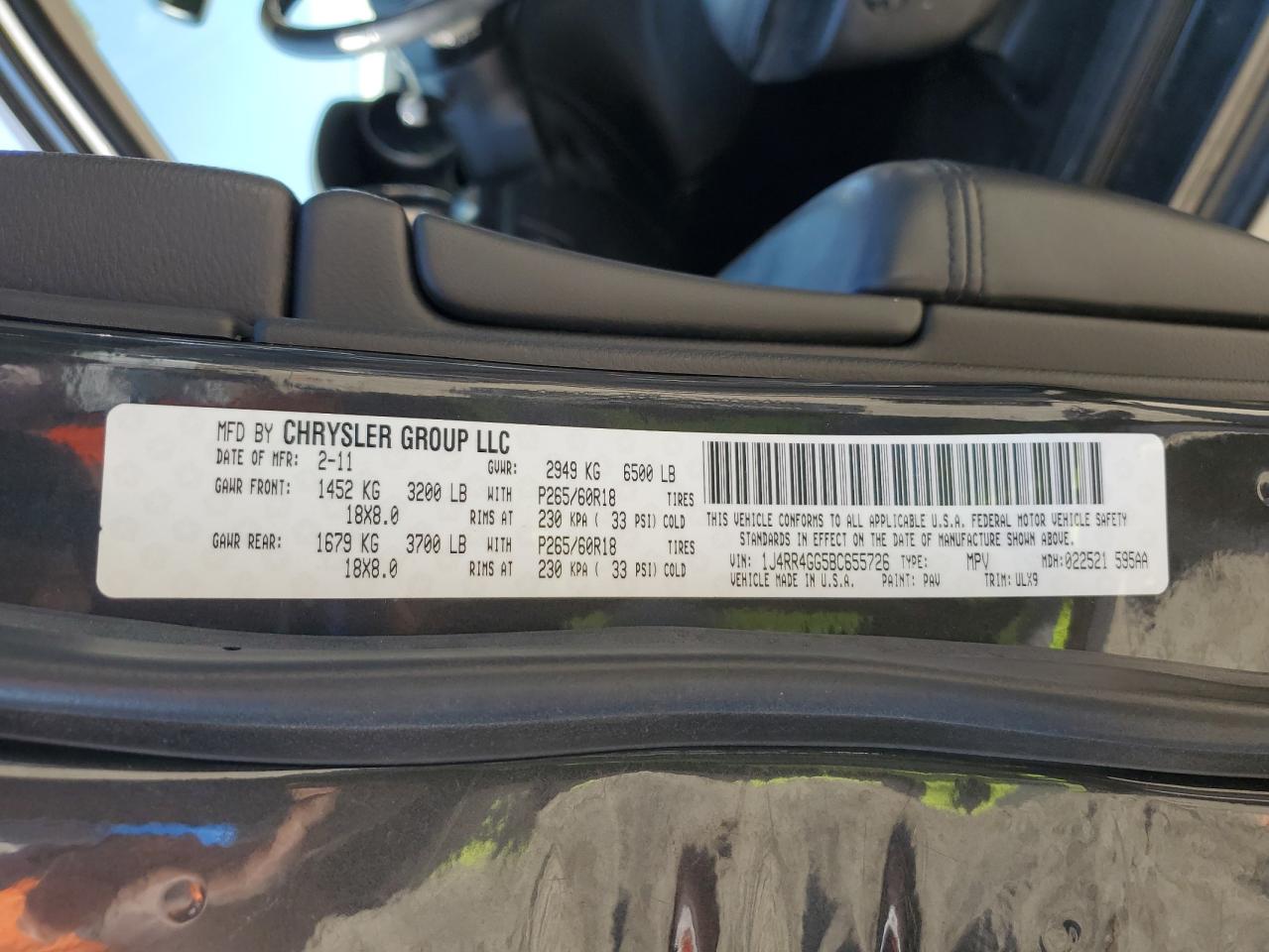 2011 Jeep Grand Cherokee Laredo VIN: 1J4RR4GG5BC655726 Lot: 70852925