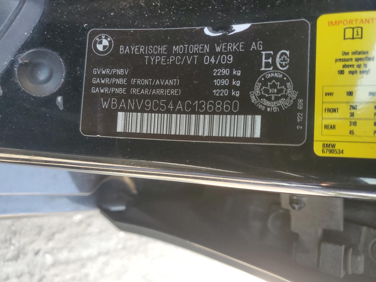 2010 BMW 535 Xi VIN: WBANV9C54AC136860 Lot: 81503555
