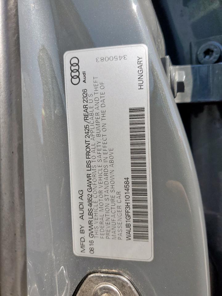 2017 Audi S3 Premium Plus VIN: WAUB1GFF3H1014584 Lot: 80096015