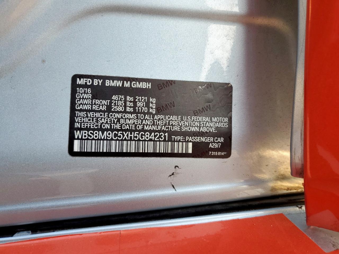 2017 BMW M3 VIN: WBS8M9C5XH5G84231 Lot: 81244625