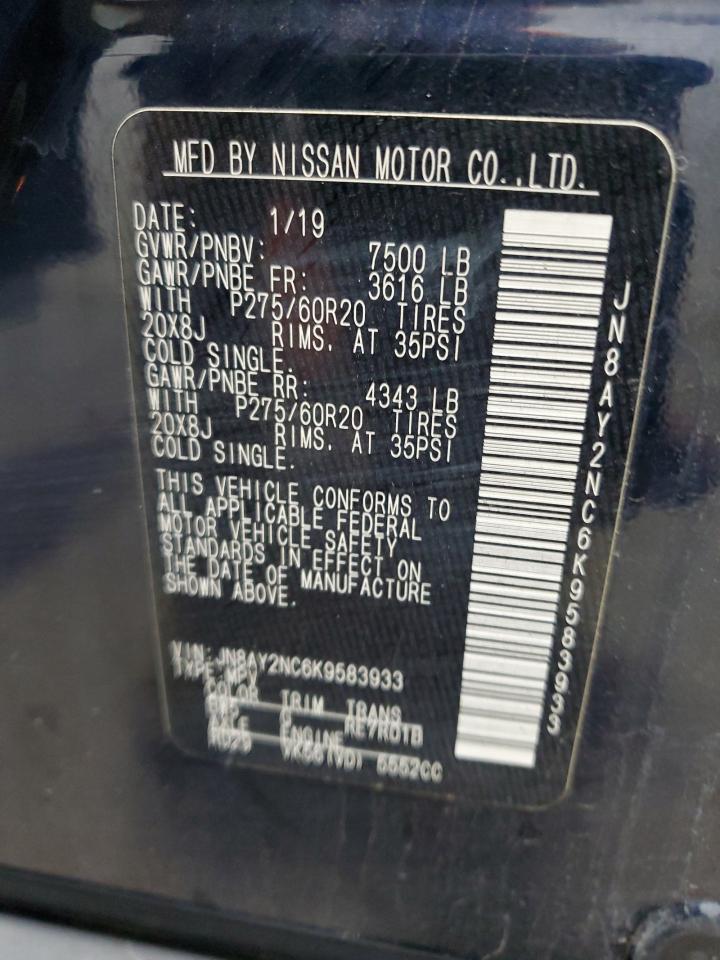 2019 Nissan Armada Sv VIN: JN8AY2NC6K9583933 Lot: 80324635