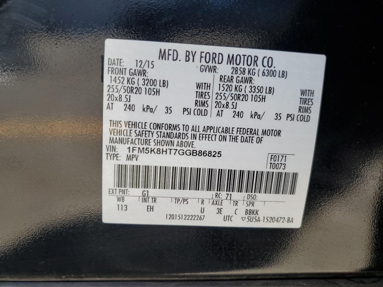 2016 Ford Explorer Platinum VIN: 1FM5K8HT7GGB86825 Lot: 80885335