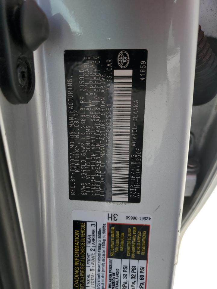 2008 Toyota Camry Ce VIN: 4T1BE46K78U205261 Lot: 81444785