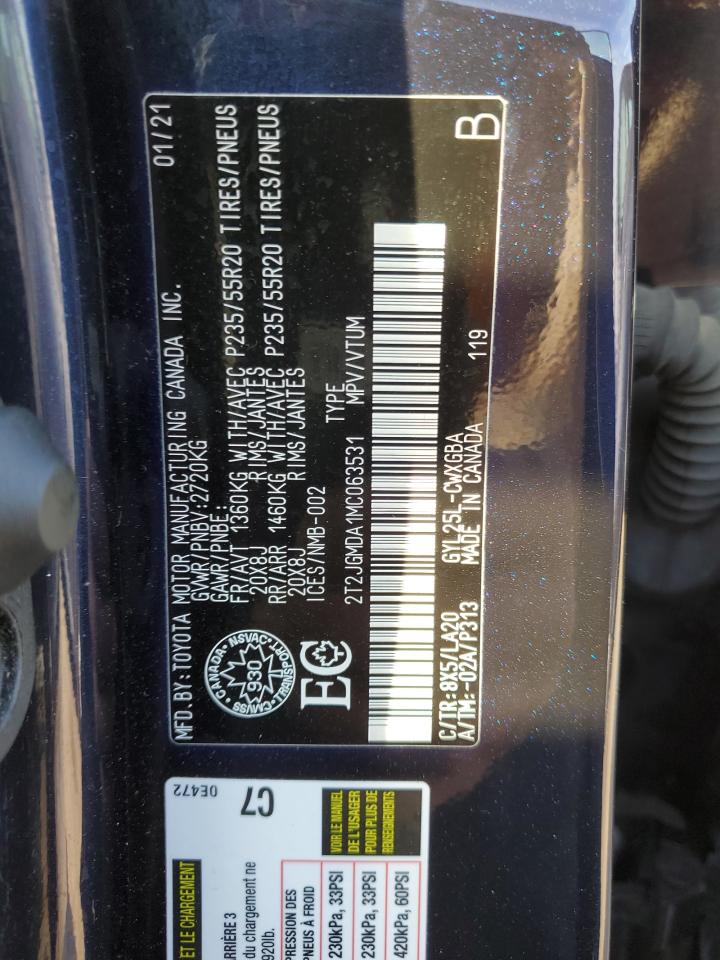 2021 Lexus Rx 450H VIN: 2T2JGMDA1MC063531 Lot: 80845275