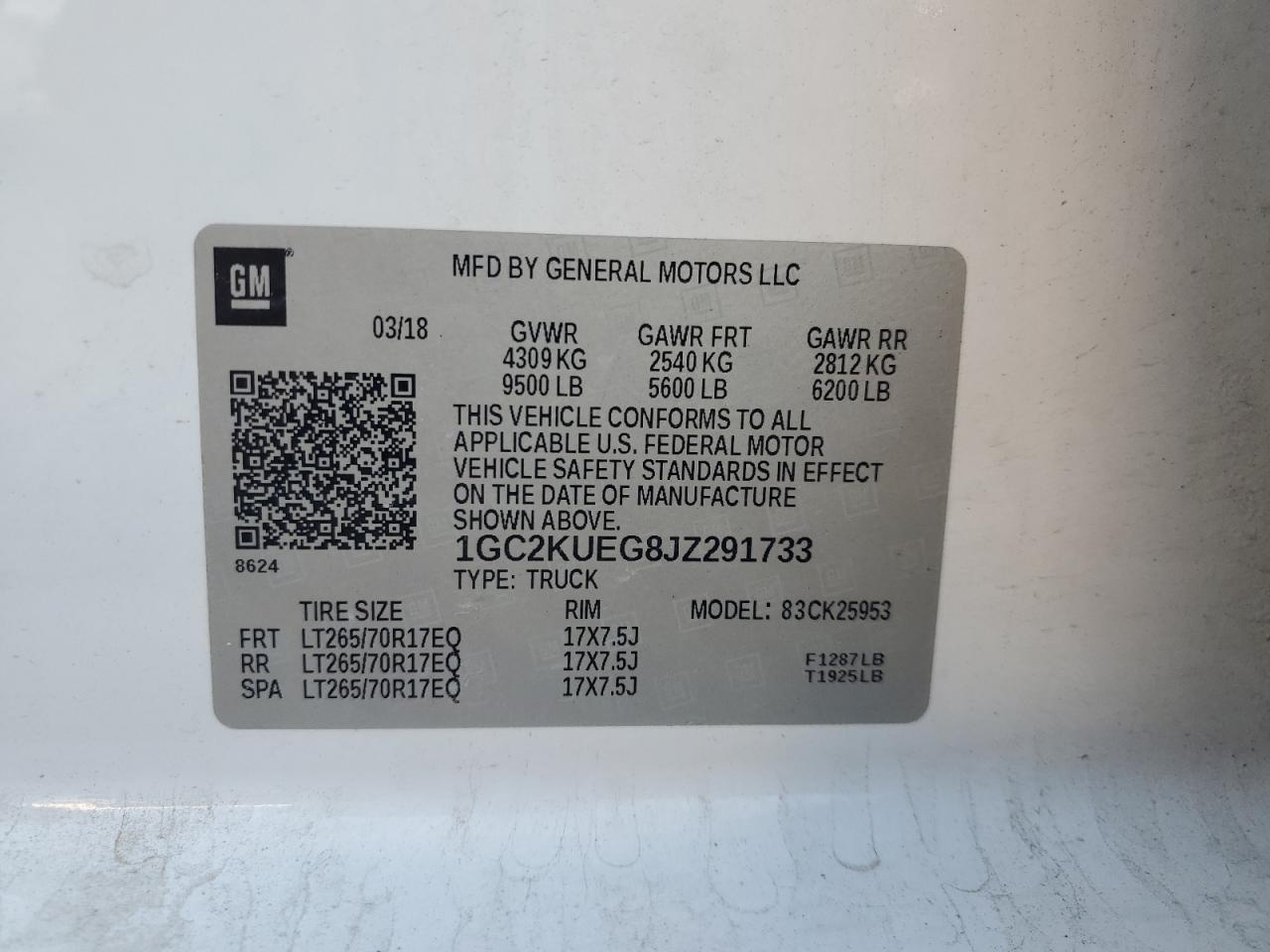 2018 Chevrolet Silverado K2500 Heavy Duty VIN: 1GC2KUEG8JZ291733 Lot: 80441815