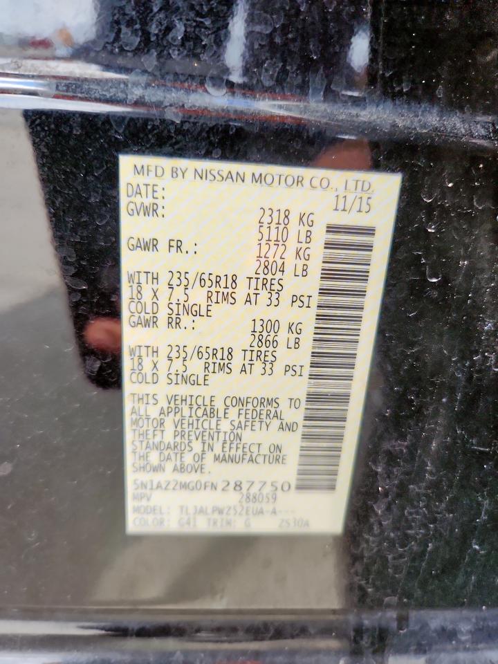 2015 Nissan Murano S VIN: 5N1AZ2MG0FN287750 Lot: 81551915