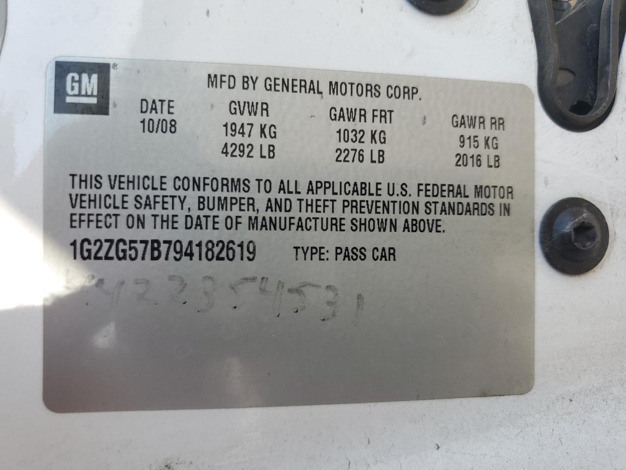 2009 Pontiac G6 VIN: 1G2ZG57B794182619 Lot: 71359665