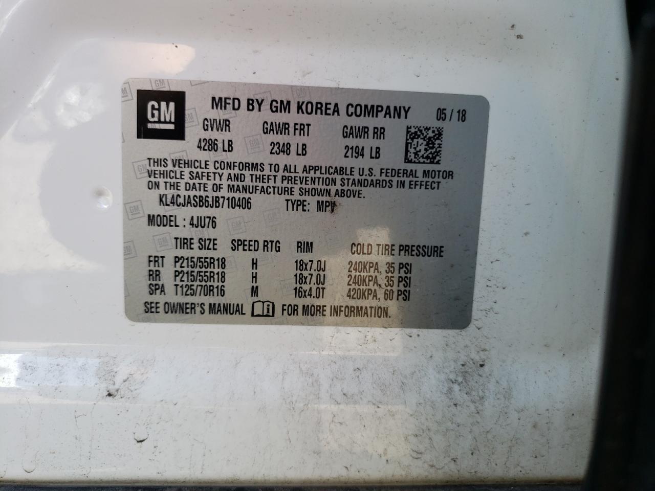 2018 Buick Encore Preferred VIN: KL4CJASB6JB710406 Lot: 80830855