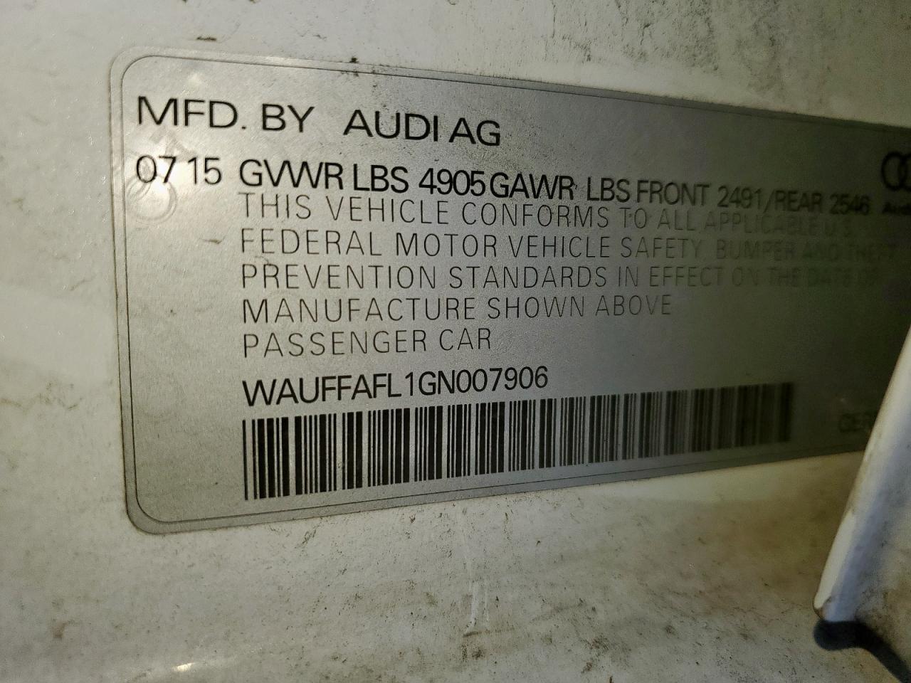 2016 Audi A4 Premium Plus S-Line VIN: WAUFFAFL1GN007906 Lot: 81670345