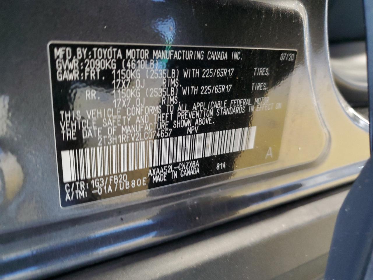 2020 Toyota Rav4 Le VIN: 2T3H1RFV2LC074657 Lot: 71646925
