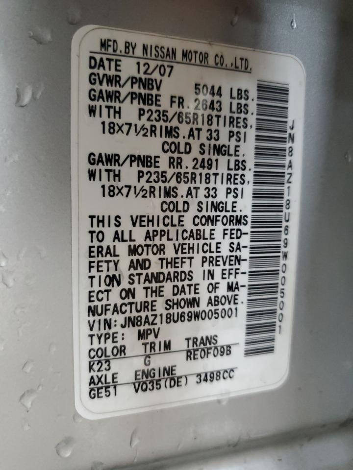 2009 Nissan Murano S VIN: JN8AZ18U69W005001 Lot: 80896795