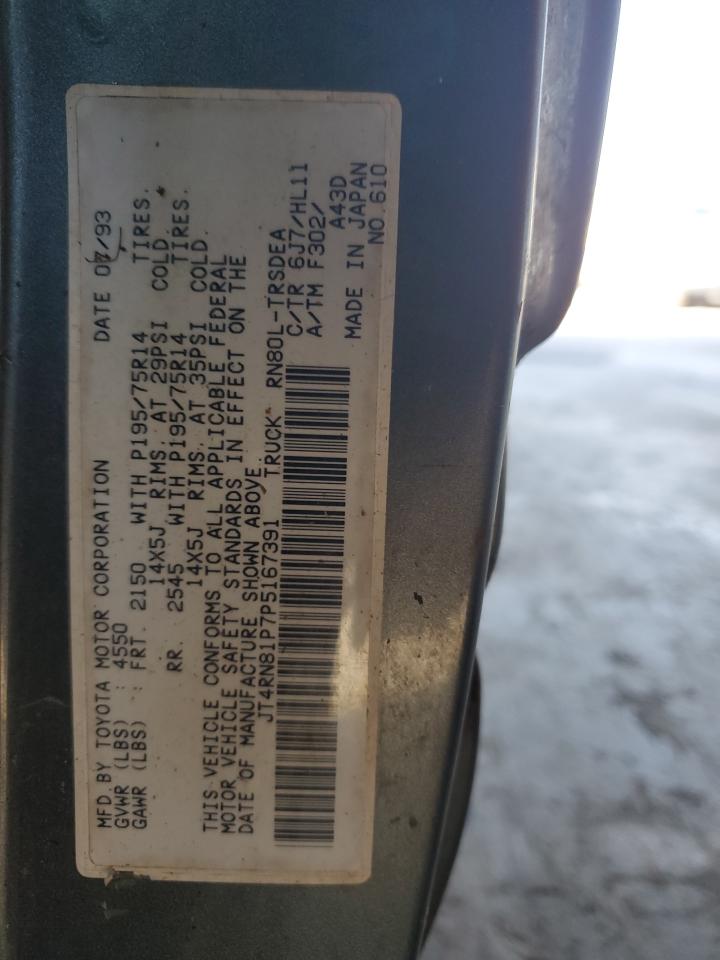 1993 Toyota Pickup 1/2 Ton Short Wheelbase Dx VIN: JT4RN81P7P5167391 Lot: 81092755