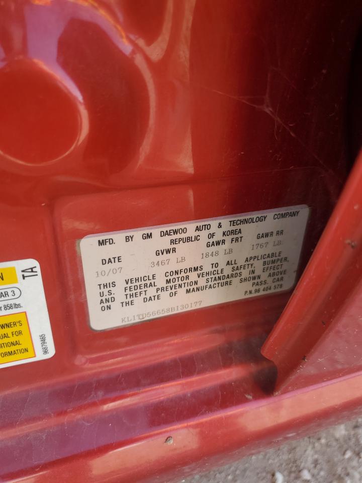 2008 Chevrolet Aveo Base VIN: KL1TD56658B130177 Lot: 80318975