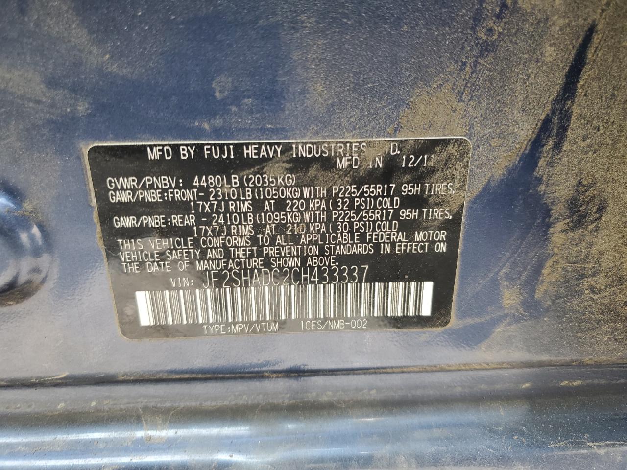 2012 Subaru Forester 2.5X Premium VIN: JF2SHADC2CH433337 Lot: 84647075