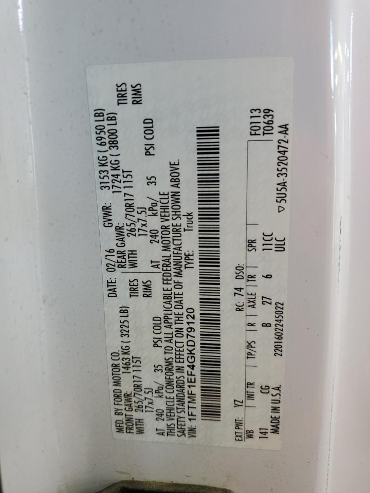 2016 Ford F150 VIN: 1FTMF1EF4GKD79120 Lot: 80145815