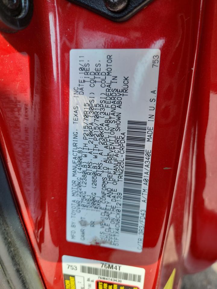 2012 Toyota Tacoma Access Cab VIN: 5TFTX4CN8CX012139 Lot: 81702975