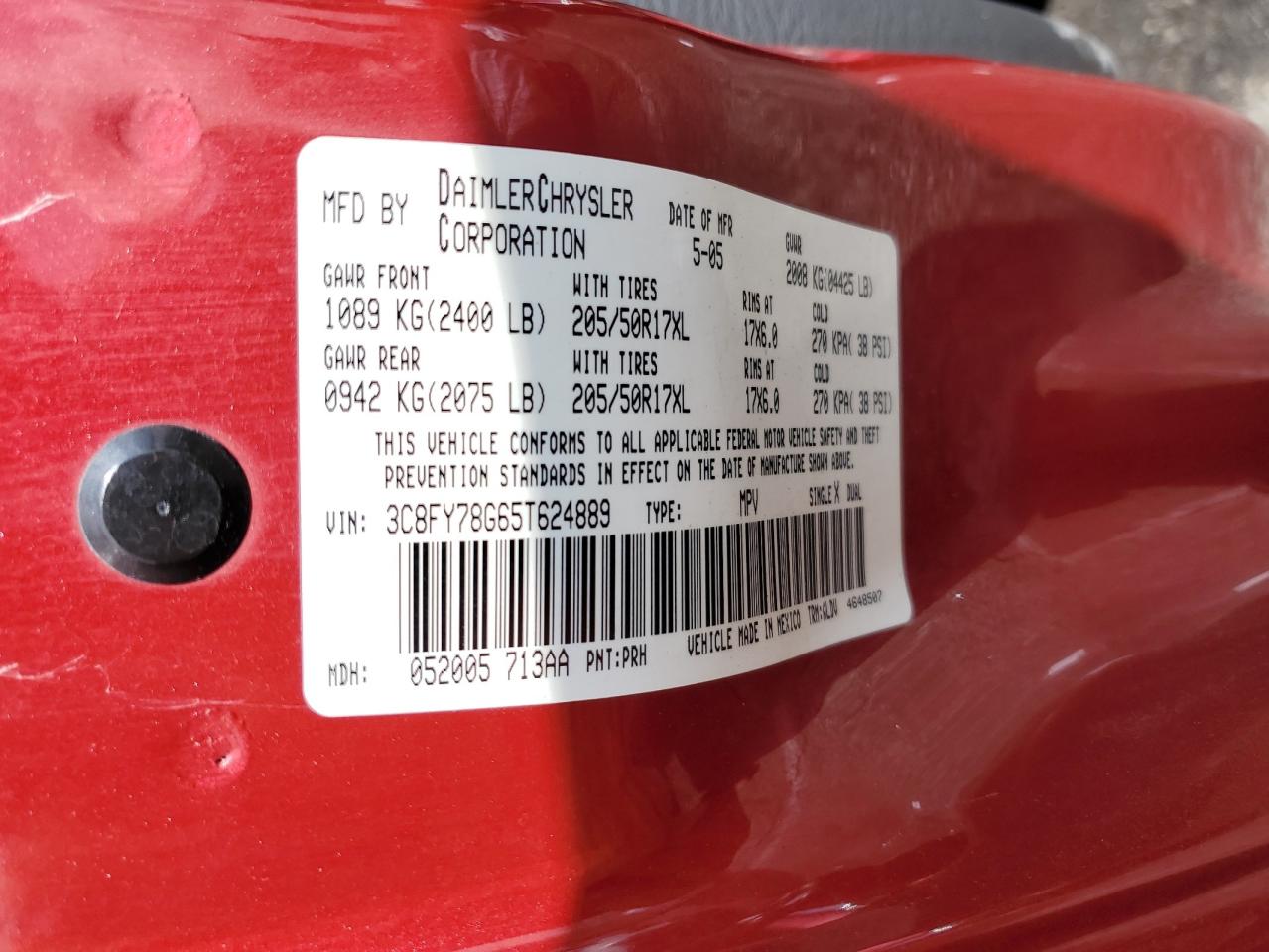 2005 Chrysler Pt Cruiser Gt VIN: 3C8FY78G65T624889 Lot: 80106915