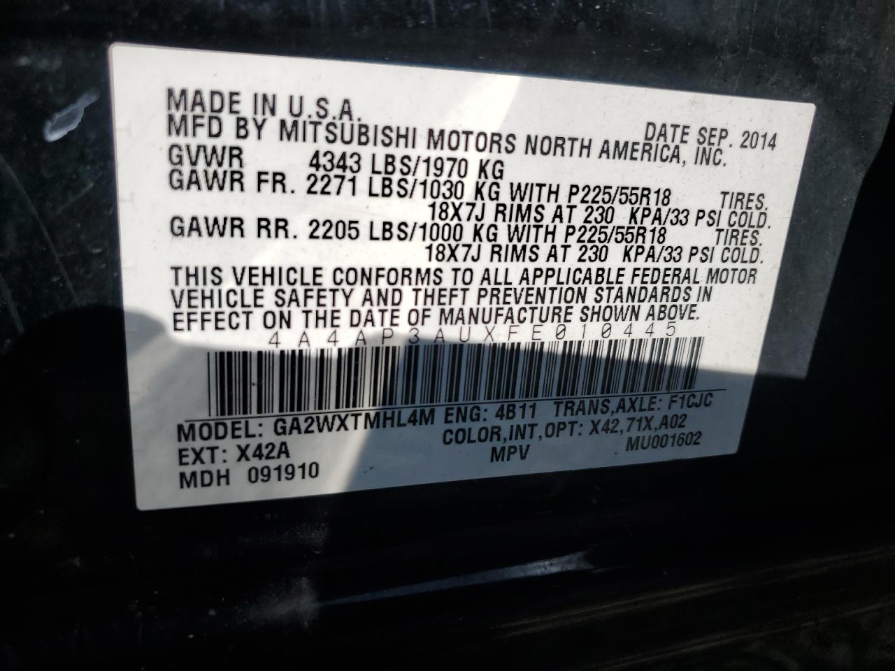 2015 Mitsubishi Outlander Sport Es VIN: 4A4AP3AUXFE010445 Lot: 81125255