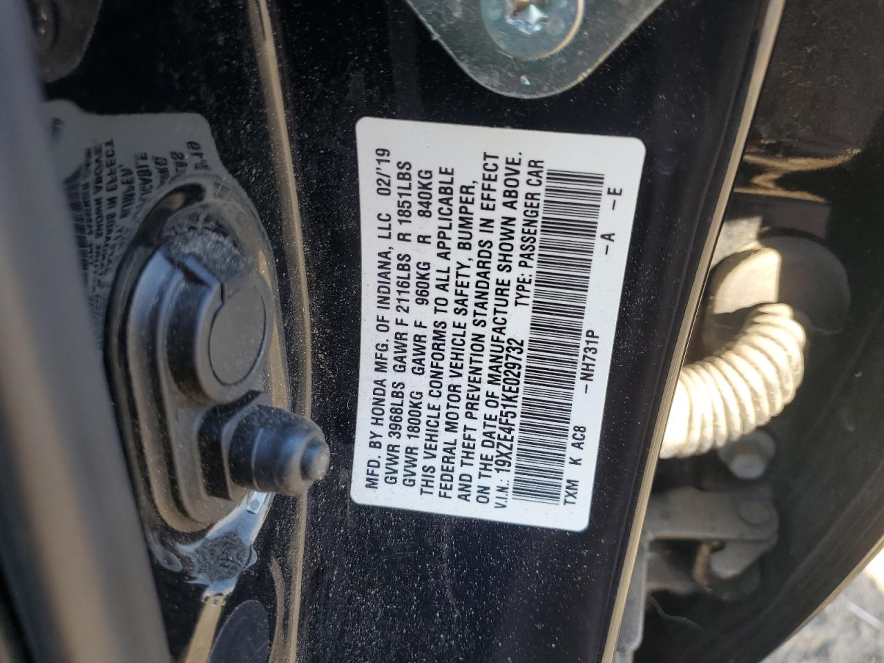 2019 Honda Insight Ex VIN: 19XZE4F51KE029732 Lot: 72103965