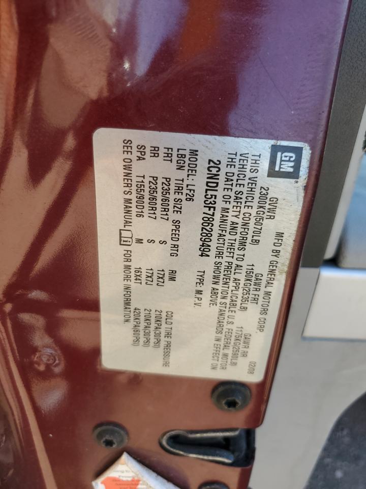 2008 Chevrolet Equinox Lt VIN: 2CNDL53F786289494 Lot: 84028585