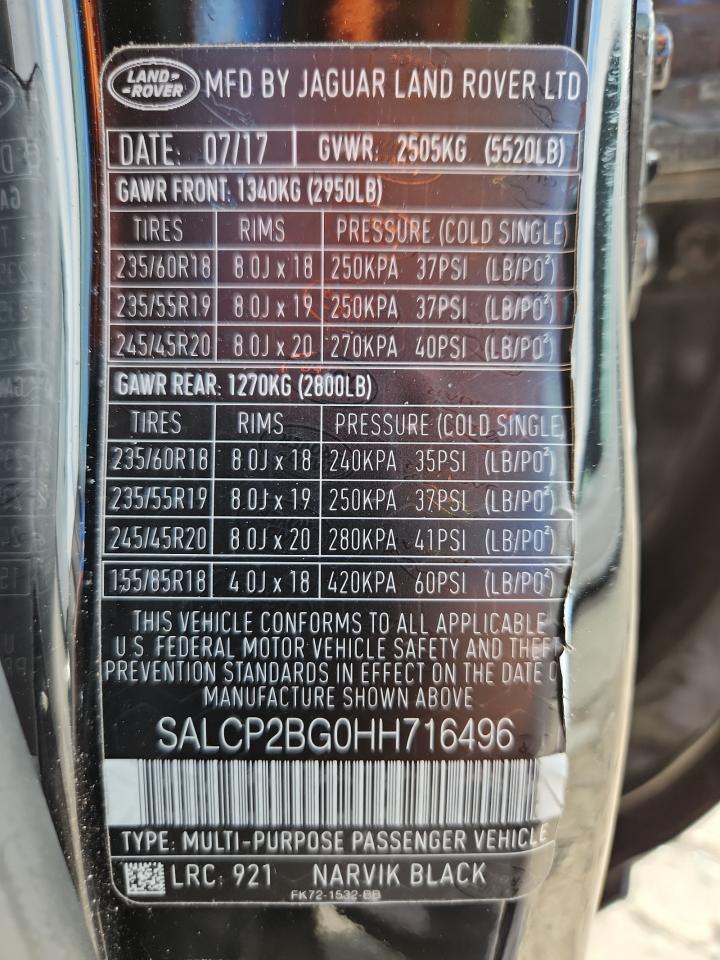 2017 Land Rover Discovery Sport Se VIN: SALCP2BG0HH716496 Lot: 80891895