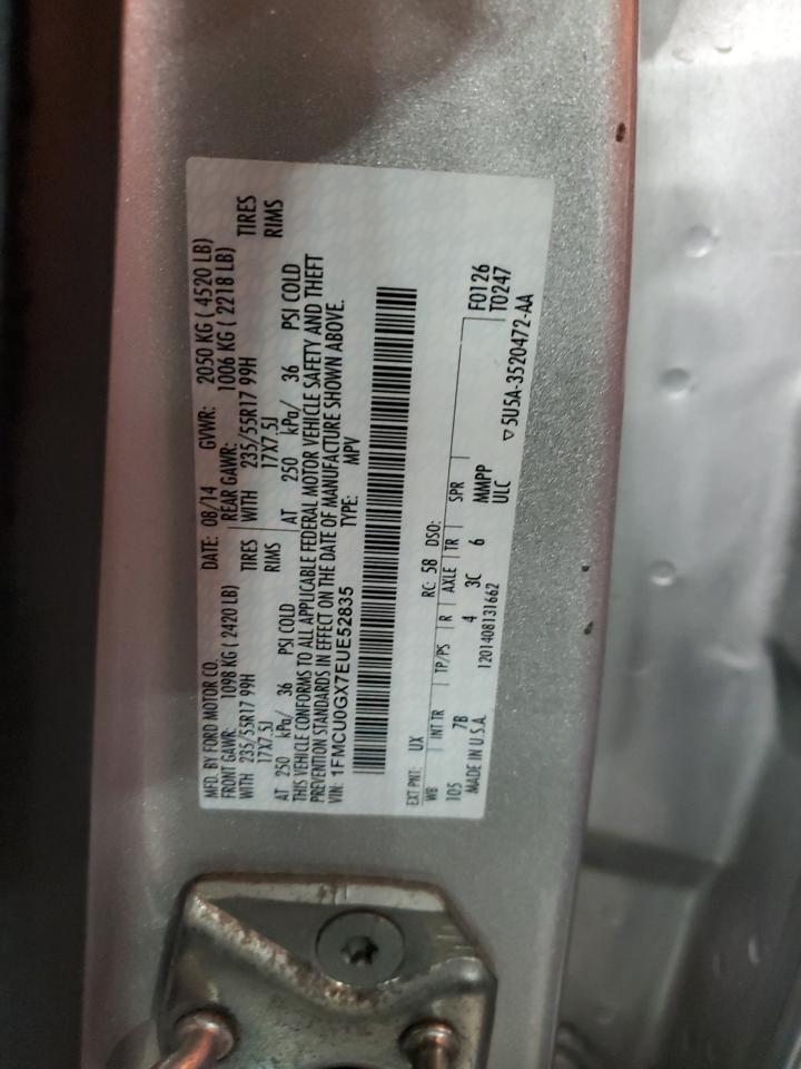 2014 Ford Escape Se VIN: 1FMCU0GX7EUE52835 Lot: 80732445