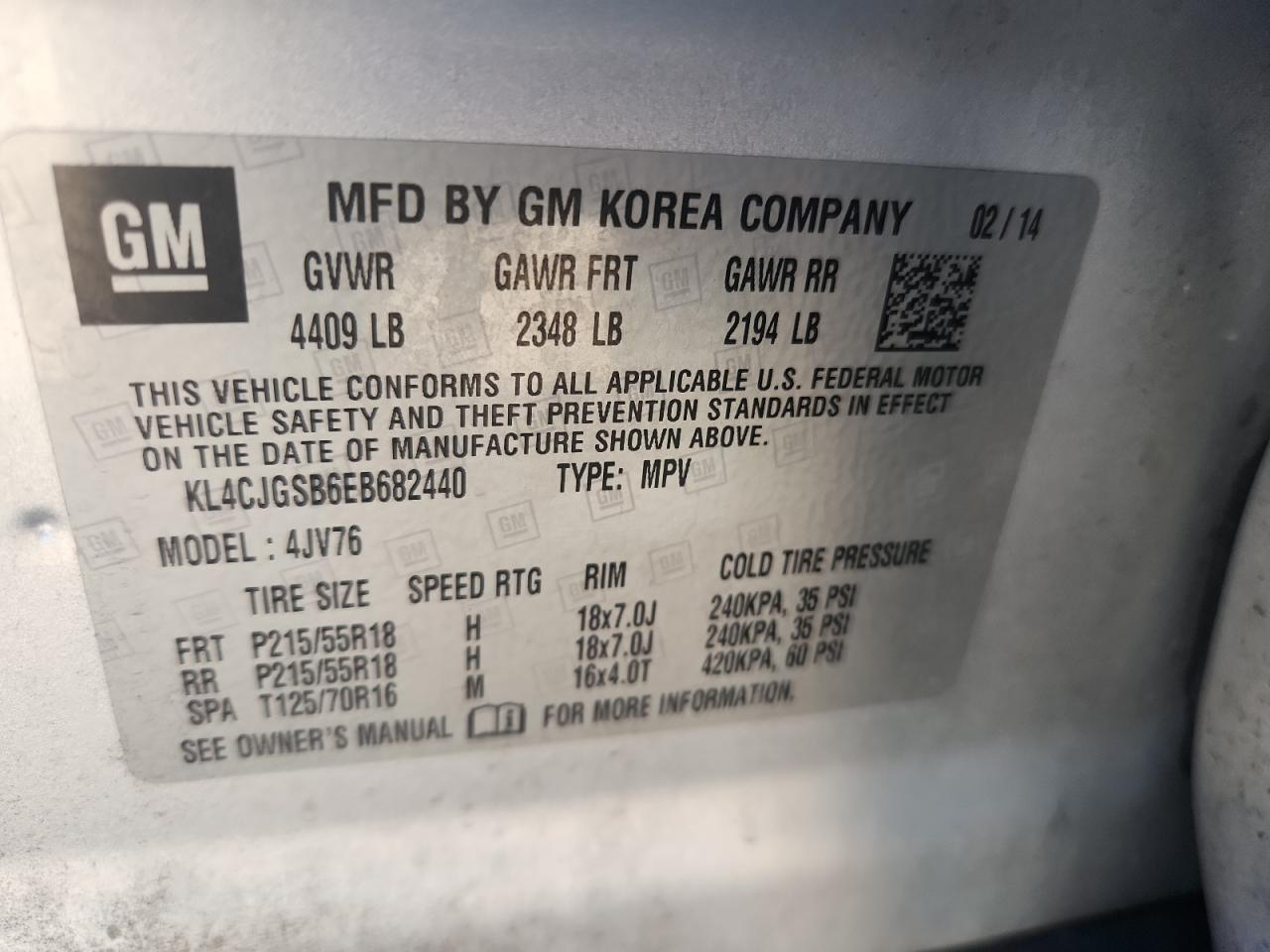 2014 Buick Encore VIN: KL4CJGSB6EB682440 Lot: 81765195