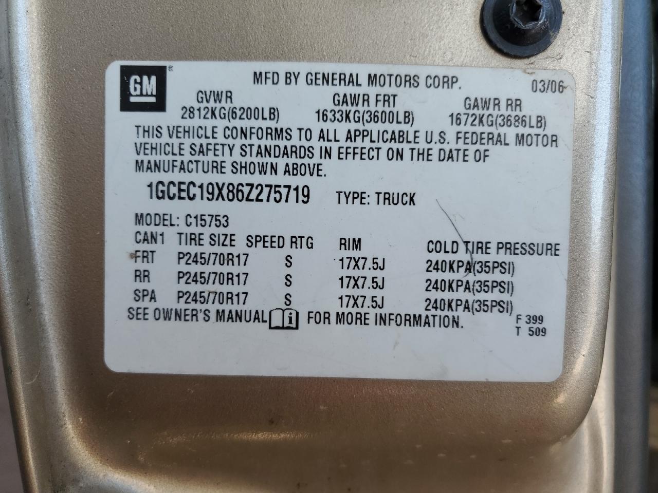 2007 Chevrolet Silverado C1500 VIN: 1GCEC19X86Z275719 Lot: 83964225