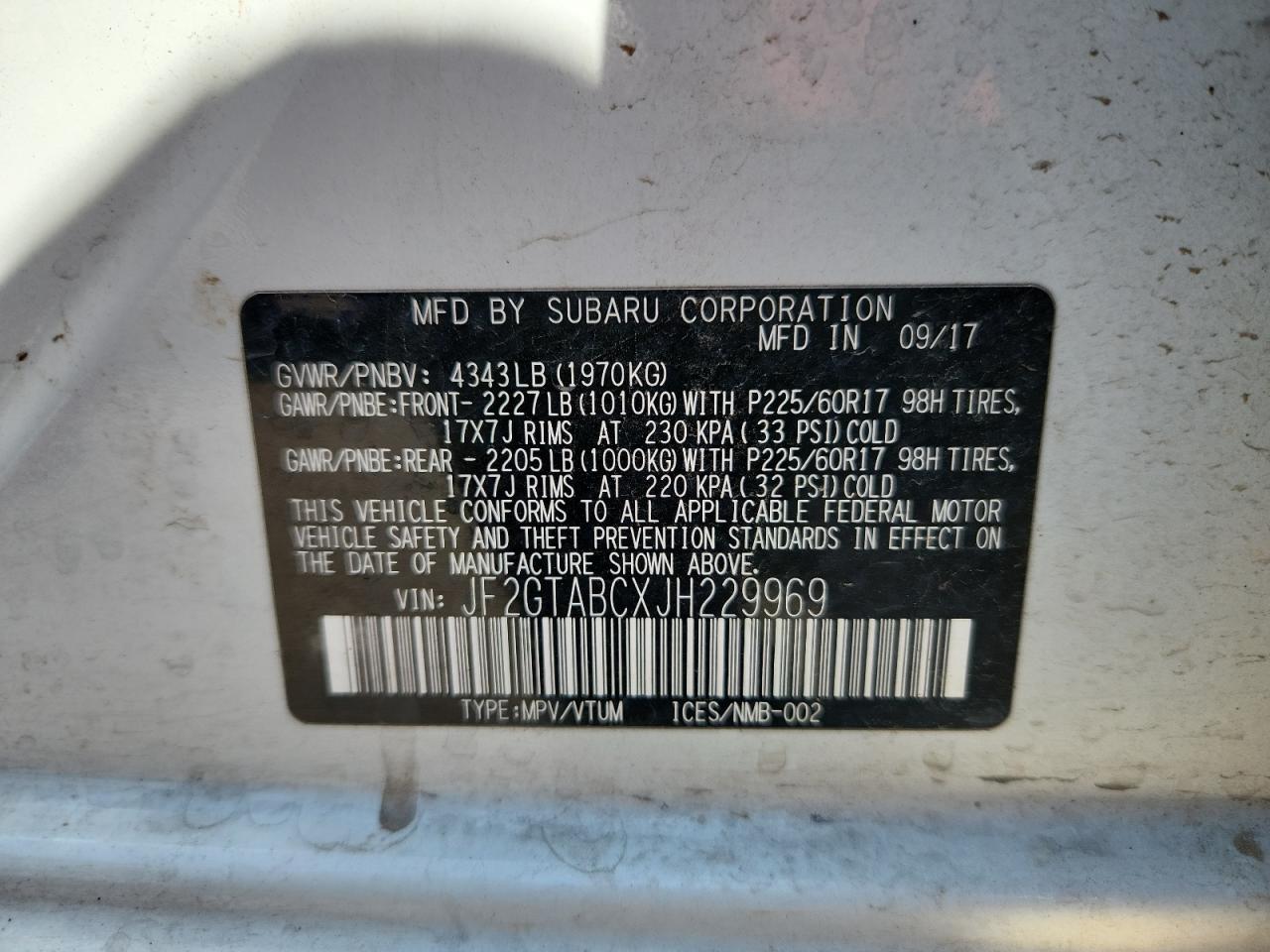 2018 Subaru Crosstrek Premium VIN: JF2GTABCXJH229969 Lot: 71233715