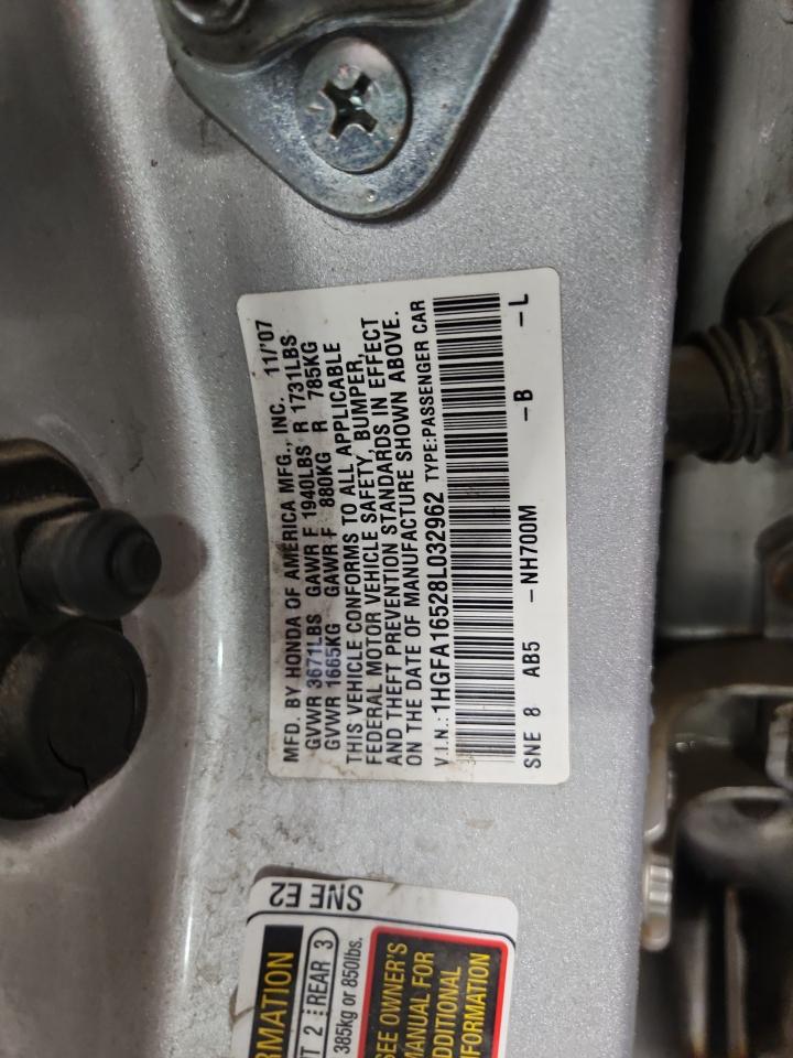 2008 Honda Civic Lx VIN: 1HGFA16528L032962 Lot: 83870465