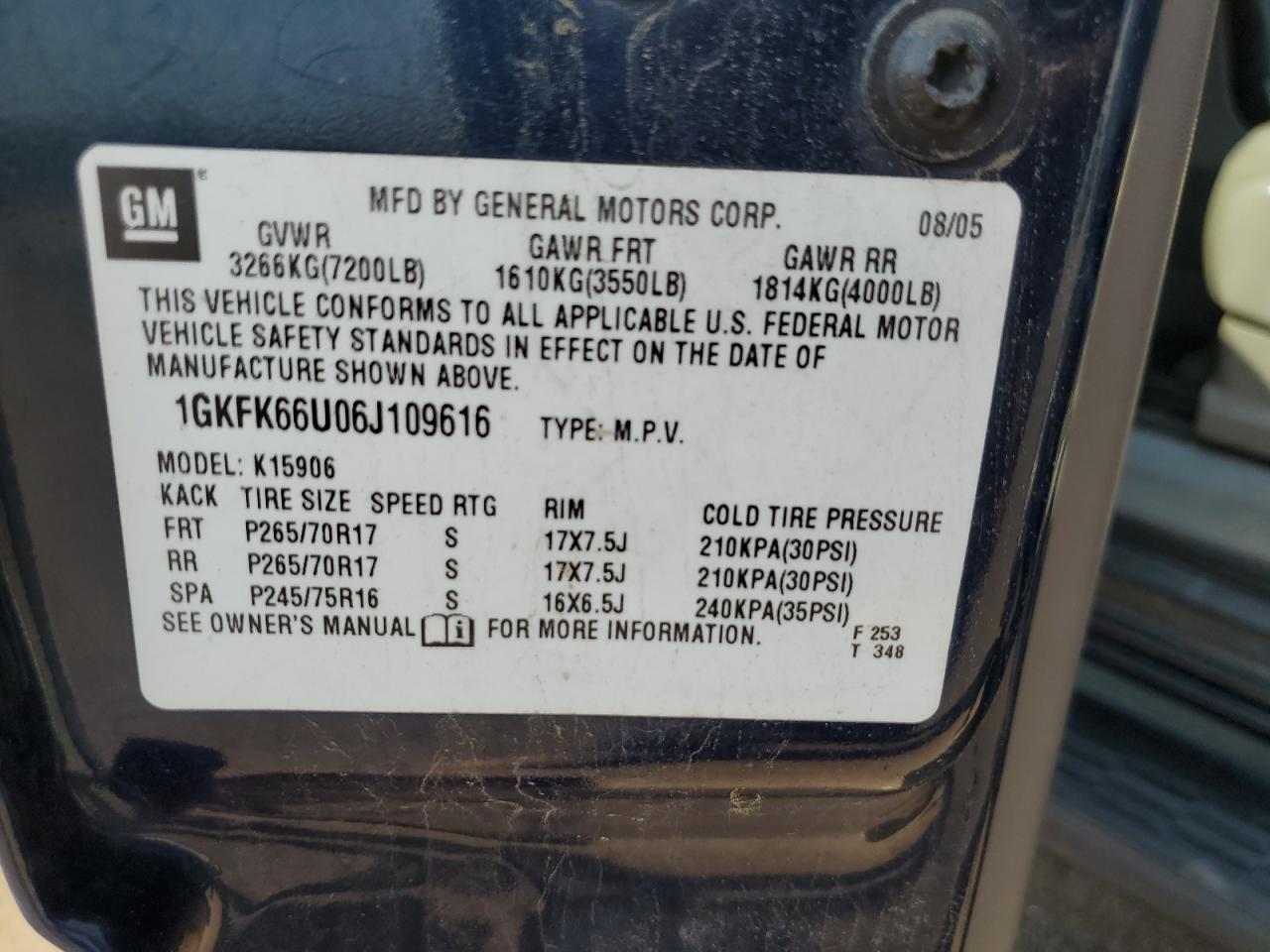 2006 GMC Yukon Xl Denali VIN: 1GKFK66U06J109616 Lot: 71436355