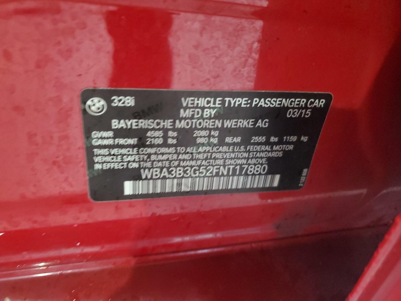 2015 BMW 328 Xi VIN: WBA3B3G52FNT17880 Lot: 71110565