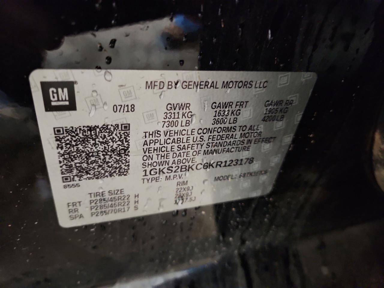 2019 GMC Yukon Slt VIN: 1GKS2BKC6KR123178 Lot: 81462715