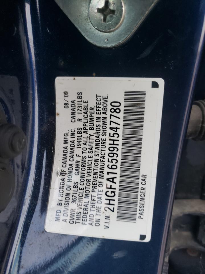 2009 Honda Civic Lx VIN: 2HGFA16599H547780 Lot: 80867875