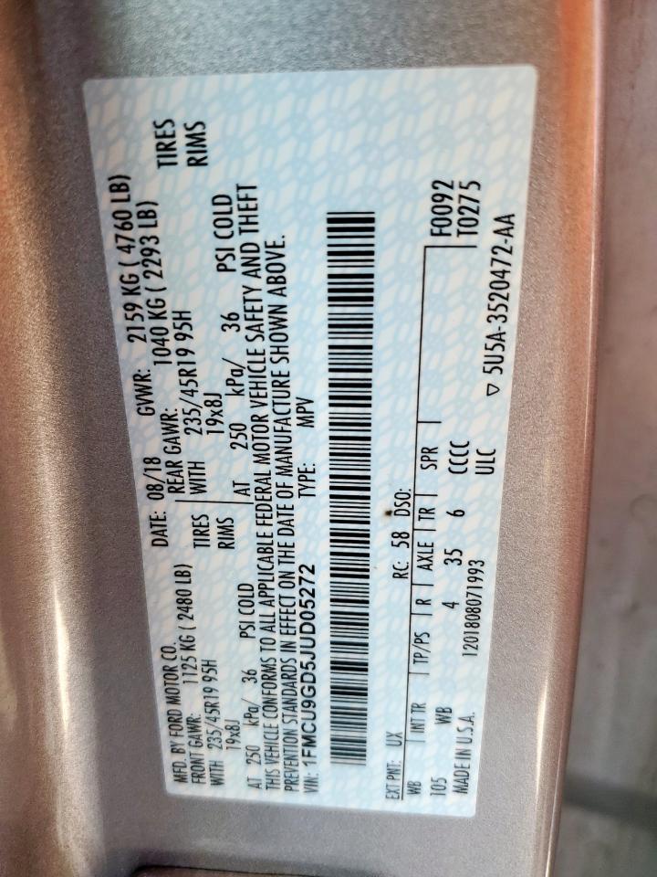 2018 Ford Escape Se VIN: 1FMCU9GD5JUD05272 Lot: 82118625