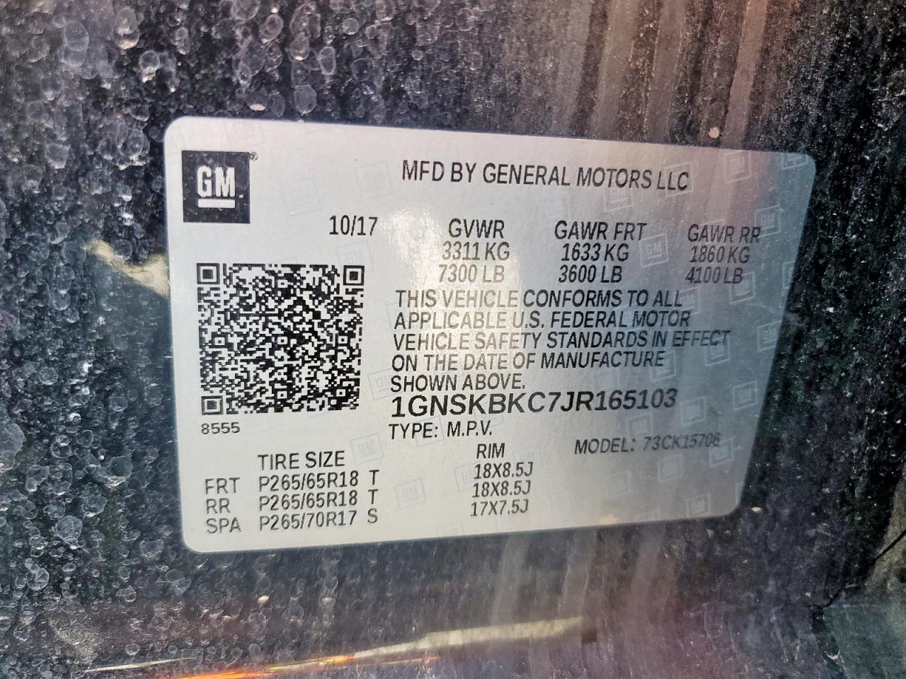 2018 Chevrolet Tahoe K1500 Lt VIN: 1GNSKBKC7JR165103 Lot: 70960815